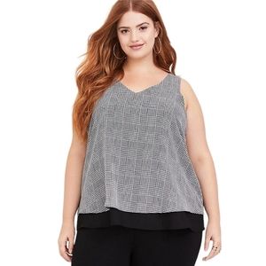 Torrid Black & White Plaid Houndstooth Georgette Double Layer Tank